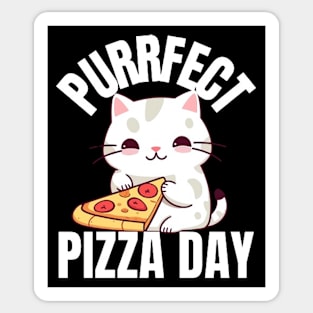 A Cat Enjoying a Purrfect Pizza Day Sticker